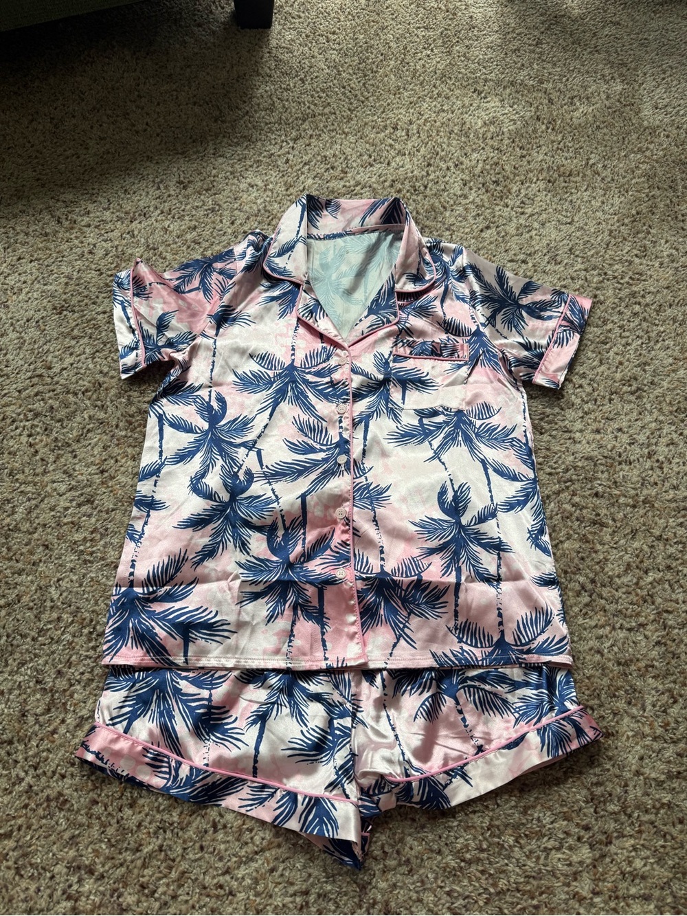 Women's Pink Palm-Print Short Pajama Set